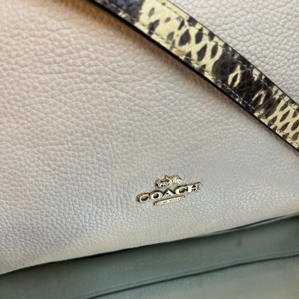 Coach Cream and Black Hobo Shoulder Bag with Snake Print